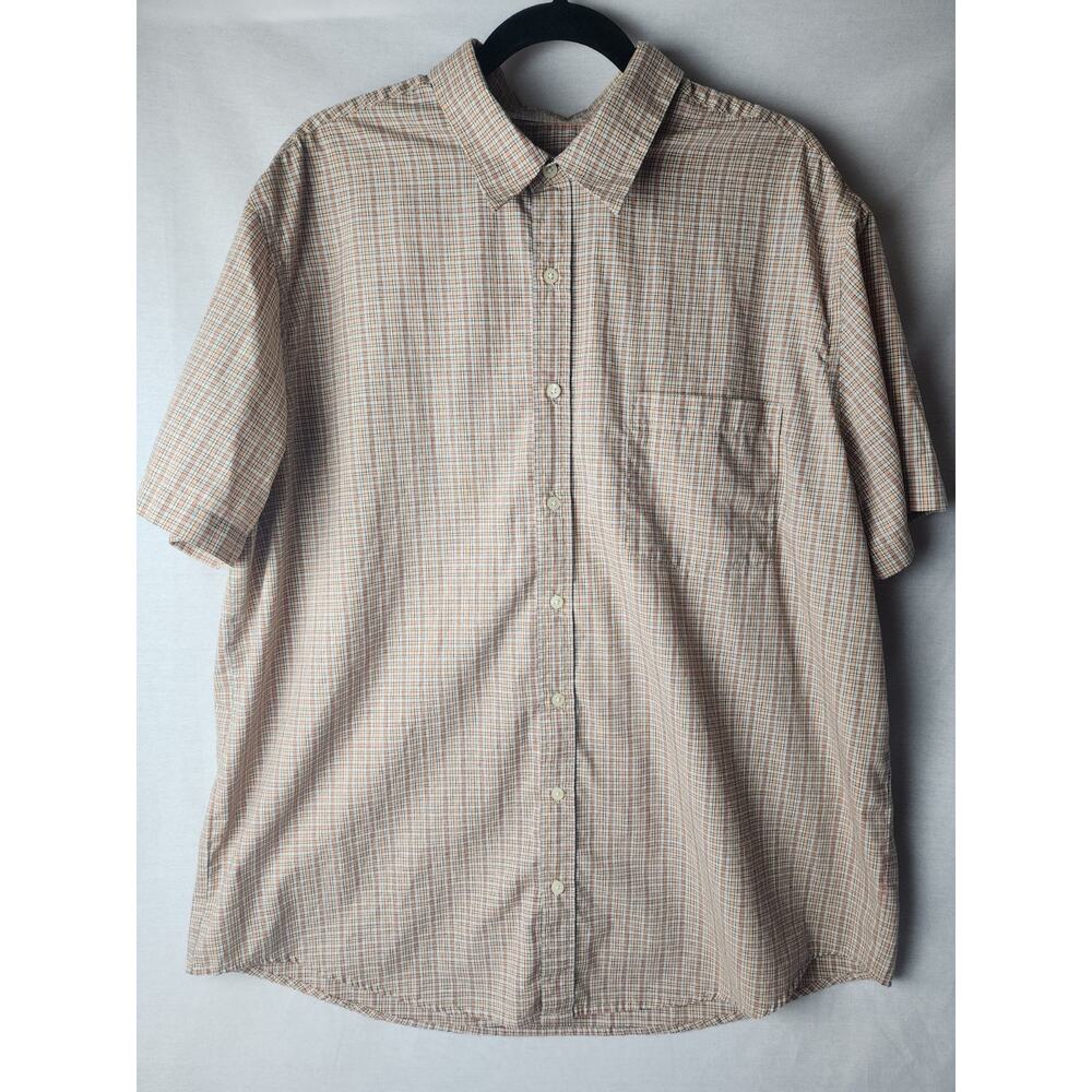Cherokee Men's XL Orange Plaid Button Up Short Sleeve Shirt Retro Country Cotton - Picture 2 of 13